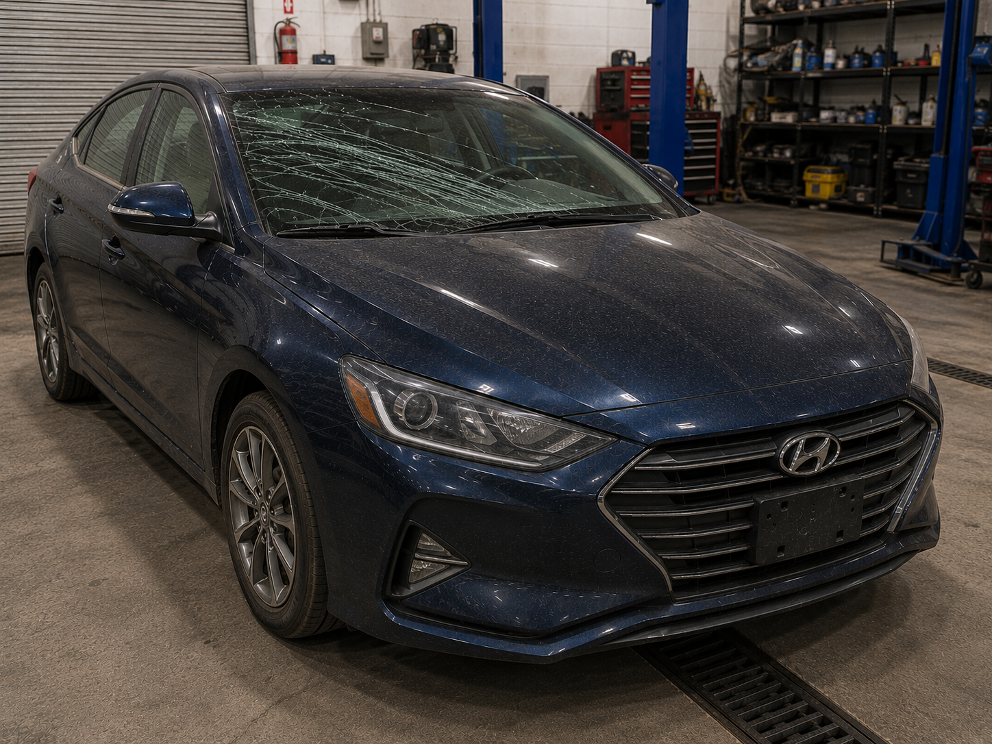 2020 Hyundai Elantra AD facelift before repair, showing damage