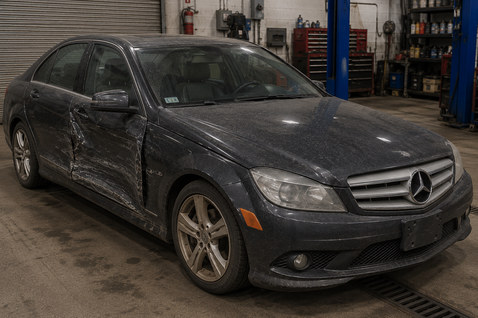 2014 Mercedes-Benz C-Class W204 before repair, showing collision damage